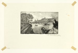Louvre, Pont-Neufilta katsottuna, levy kolmetoista teoksesta Le Long de la Seine et des Boulevards. tekijältä Louis Auguste Lepère