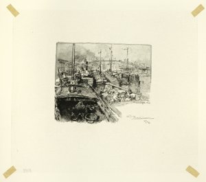 Villetten satama, levy viisi Le Long de la Seine et des Boulevards -teoksesta. tekijältä Louis Auguste Lepère