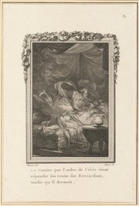 Nälänhätä Ceresin käskystä levittää myrkkyään Eresicthonille hänen nukkuessaan tekijältä Louis Binet after Jean Michel Moreau