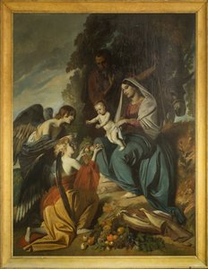 Enkelit ruokkimassa pyhää perhettä. Louis Boulanger (1806-1867) öljy kankaalle, Sensin katedraalin nave