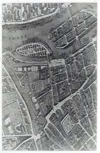 Pariisin suunnitelma, joka tunnetaan nimellä "Plan de Turgot", kaiverrus Claude Lucas, 1734-39 (kaiverrus) (bw-kuva) (yksityiskohta)