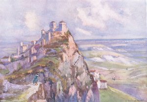 San Marino, Hutchinsonin maalauksellisesta Euroopasta, julkaisija Hutchinson & Son, n. 1930 (värilitho)
