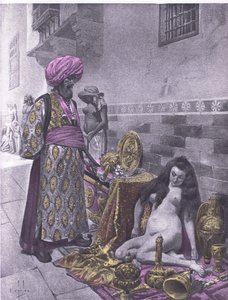 Osbech ja vangit, Navarre Societyn 1930-luvun julkaisema kuva Boccaccion Decameronista (litho)