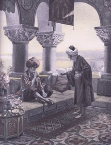 Kolme sormusta, kuvitus Decameron of Boccacciosta, julkaissut Navarre Society 1930-luvulla (litho)