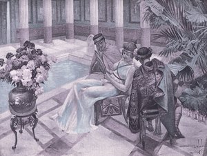 Titus ja Gisippus, kuvitus Decameron of Boccacciosta, julkaissut Navarre Society 1930-luvulla (litho)