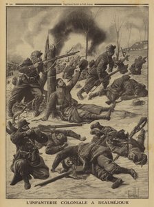 Ranskan siirtomaa-jalkaväki taistelee Beausejourissa, ensimmäinen maailmansota tekijältä Louis Charles (after) Bombled