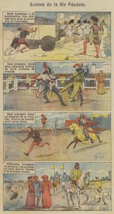 Scenes de la Vie Feodale (väri litho) tekijältä Louis Charles (after) Bombled