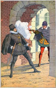 William 1st the Taciturnin salamurha Delftissä vuonna 1584 tekijältä Louis Charles Bombled