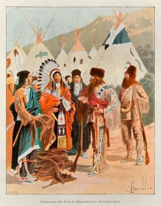 Bombled Louis (1862 - 1927); Coureur des bois salakuljettajat villien kanssa 1700-luvulla (ansastaja Kanadassa); Uuden Ranskan historia, Eugene Guenin - 1900 - Coll, osa. tekijältä Louis Charles Bombled