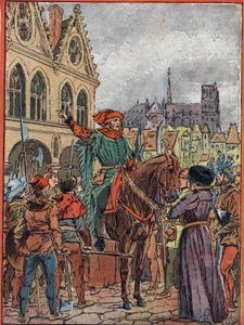 Etienne Marcel, prevot des marchands (1315-1358) osti Maison des Pillarsin Place de Greve -aukiolta heinäkuussa 1357 (Etienne Marcelin poliitikko, Pariisin kauppiaiden provosti osti ns. Maison aux Pillarsin ("Pilaarien talo") nimissä t tekijältä Louis Charles Bombled