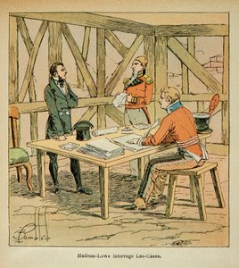 Il·lustració de Louis bombardejat (1862-1927) del comte Emmanuel de Las Cases (1766-1842): el governador Hudson Lowe (1769-1844) preguntes a Las Cases, col·lecció privada finlandès tekijältä Louis Charles Bombled