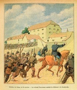 Eugene Sergeantin itäinen armeija, Grenest, kuvittanut Louis Bombled (1862-1927) (Ranskan ja Saksan sota; kampanja 1870-1871): Dijonin kaupungin puolustaminen 30. lokakuuta tekijältä Louis Charles Bombled