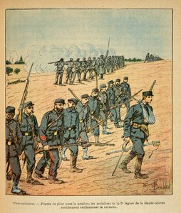 Eugene Sergeantin itäinen armeija, joka tunnetaan nimellä Grenest, kuvannut Louis Bombled (1862-1927) (Ranskan ja Saksan sota; kampanja 1870 -1871): Provencheresissa Ylä-Marnen 2. legioonan mobilisoituneet pakotettiin vetäytymään. vihollisten määrä tekijältä Louis Charles Bombled