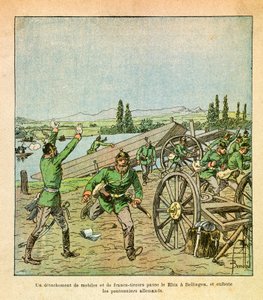 Eugene Sergeantin itäarmee, joka tunnetaan nimellä Grenest, kuvannut Louis Bombled (1862-1927) (Ranskan ja Saksan sota; kampanja 1870-1871): Ranskan motiivien ja tarkka-ampujien joukko ylitti Reinin ja ravisteli saksalaisia siltatyöläisiä, Yksityinen Colle tekijältä Louis Charles Bombled