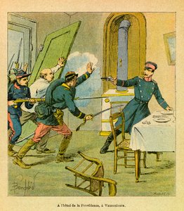Eugene Sergeantin itäinen armee, joka tunnetaan nimellä Grenest, kuvannut Louis Bombled (1862-1927) (Ranskan ja Saksan sota; kampanja 1870 -1871): Preussilainen upseeri, joka vangittiin ranskalaisista motiiveista Vaucouleursissa, yksityinen kokoelma tekijältä Louis Charles Bombled