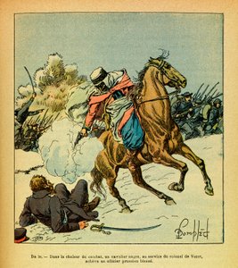 Eugene Sergeantin itäarmee, joka tunnetaan nimellä Grenest, kuvannut Louis Bombled (1862-1927) (Ranskan ja Saksan sota; kampanja 1870 -1871): Tammikuu 1871, eversti De Vezetin palveluksessa oleva musta ratsastaja täydentää preussilaisen upseerin. haavoittu tekijältä Louis Charles Bombled