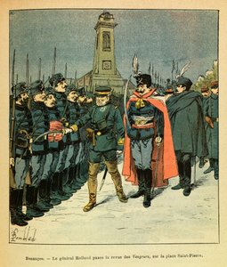 Eugene Sergeantin itäinen armee, joka tunnetaan nimellä Grenest, kuvannut Louis Bombled (1862-1927) (Ranskan ja Saksan sota; kampanja 1870-1871): Besanconissa kenraali Rolland arvioi Malickin tilaamaa "kostajat", Private Collection. tekijältä Louis Charles Bombled