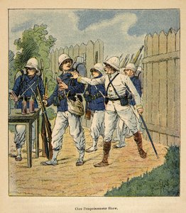 Madagaskarin sota - Henri Galli dit Galllichet (1854-1922) ranskalaisten tutkimusretkien anekdoottinen historia 1885-1895, kuvittanut Louis Bombled (1862-1927): Ranskalaiset joukot myrkyttäjä Shaw
