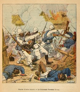 Madagaskarin sota - Henri Galli dit Galllichet (1854-1922) ranskalaisten tutkimusretkien anekdoottinen historia, kuvittanut Louis Bombled (1862-1927): Luutnantti Forestonin haavat Ambolomontyn taisteluissa vuonna 1895, yksityinen kokoelma tekijältä Louis Charles Bombled