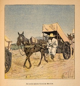 Madagaskarin sota - Henri Galli dit Galllichetin (1854-1922) ranskalaisten tutkimusretkien anekdoottinen historia, kuvittaja Louis Bombled (1862-1927): Sairaiden pakolaisten saattue Marololossa, yksityinen kokoelma tekijältä Louis Charles Bombled