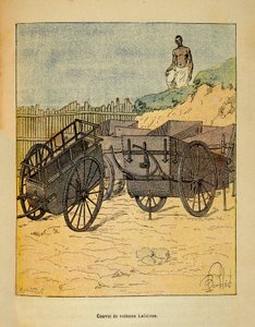 Madagaskarin sota - Henri Galli dit Galllichetin (1854-1922) ranskalaisten retkien vuosien 1885-1895 anekdoottinen historia, kuvannut Louis Bombled (1862-1927): Autosaattue, jota Lefebvre käyttää joukkojen toimittamiseen, Yksityinen kokoelma tekijältä Louis Charles Bombled