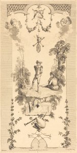 Paimen tanssii huilun äänen tahtiin tekijältä Louis Crépy after Antoine Watteau