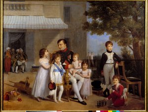 Keisari Napoleon I (1769-1821) perheensä lasten ympäröimänä Saint Cloudin linnan terassilla vuonna 1810 Louis Ducisin (1775-1847) maalaus 1810 su. 1,05x1,43 m