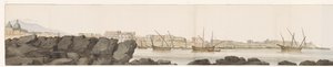 Näkymä Catanian satamasta Vue du Port de Catane (otsikko esineessä) Voyage en Italy ja Sicile et à Malte - 1778 (sarjan nimi) tekijältä Louis Ducros
