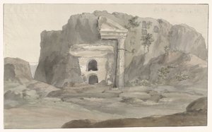 Haudat, joissa on doric-tyylinen julkisivu, kaiverrettu kallioon lähellä Syracusea Voyage en Italy ja Sicile et à Malte - 1778 (sarjan nimi) tekijältä Louis Ducros