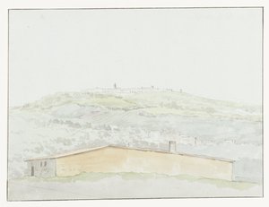Klassieke zuil in haven van Brindisi Muinainen pylväs Brindisin satamassa (otsikko esineessä) Matkat Italiassa, Sisiliassa ja Maltassa - 1778 (sarjan nimi) tekijältä Louis Ducros