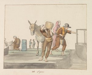 Gozon saaren perinteiset puvut Costume de Ghozo (nimi esineessä) Voyage en Italy ja Sicile et à Malte - 1778 (sarjan nimi) tekijältä Louis Ducros