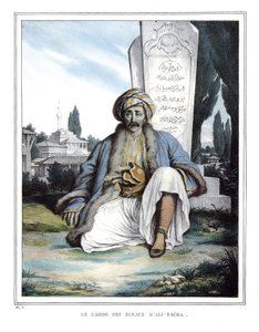 Ali Pasha de Janinan (1741-1822) sinettien vartija teoksessa "Matka Ateenaan ja Konstantinopoliin" tai kokoelma kreikkalaisia ja ottomaanien muotokuvia, näkymiä ja pukuja, jotka on maalattu Louis Dupren luonnonpaikkoihin, litografioihin ja väreihin (1789-1 tekijältä Louis Dupré