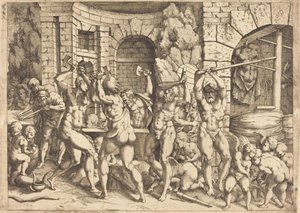 Vulcanin takomo tekijältä Louis Elle I after Francesco Primaticcio