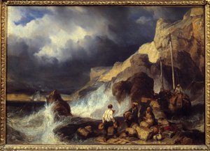 Tavaroita kuljettavat salakuljettajat. Louis Gabriel Eugene Isabeyn (1803-1886) maalaus tekijältä Louis Eugene Gabriel Isabey