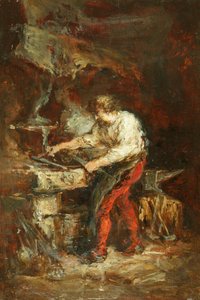 The Smithy (öljy paneelille) tekijältä Louis Eugene Gabriel Isabey