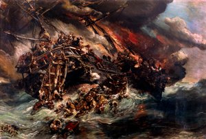 Höyrylaivan tulipalo "Itävalta" Louis Eugene Isabeyn (1803-1886) maalaus 1800-luvun Pariisi, Merimuseo