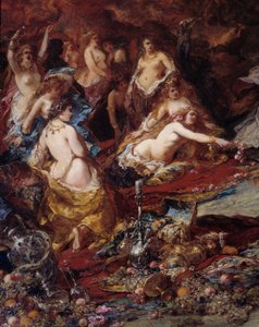 Pyhän Antoniuksen kiusaus Erakko Pyhä Antonius Suuri (251-356) joutuu autiomaassa paholaisen kiusauksiin. Yksityiskohta. Louis Gabriel Eugene Isabeyn (1803-1886) maalaus
