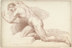 Mies alaston, polvillaan, kasvot vasemmalle tekijältä Louis Fabritius Dubourg
