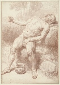 Mies alasti, istuu, makuuasennossa tekijältä Louis Fabritius Dubourg