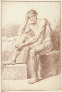 Mies alaston, istuu koukussa polvet tekijältä Louis Fabritius Dubourg
