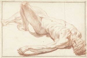 Tutkimus selällään makaavasta alaston miehestä, jolla on suora jalka tekijältä Louis Fabritius Dubourg