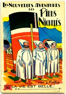 Sarjakuva-albumin kansi: Nickeles, La vie est belle, n.10 (värilitografia): Les Nouvelle Adventures des Pieds Nickeles. tekijältä Louis Forton