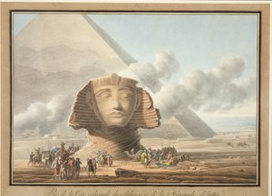Näkymä Sfinksin päästä ja Khafren pyramidista, n. 1790 (pehmeäpohjainen etsaus wc:llä paperille)
