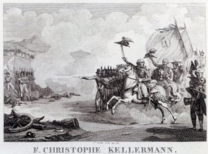 Ranskan vallankumous: "" kenraali ja marekaali Francois Christophe Kellermann (1735-1820) Valmyn taistelun aikana 20.9.1792"" Louis Francois Couchen (1782-1849) kaiverrus 1700-luvun Pariisi, Musee Carnavalet tekijältä Louis Francois Couche