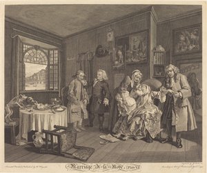 Avioliitto a la Mode: pl.6 tekijältä Louis Gerard Scotin after William Hogarth