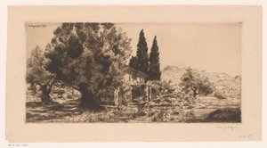 Gezicht op Les Lecques ja Saint-Cyr-sur-Mer Les Lecques kesäkuu 1918 (nimi esineessä) tekijältä Louis Godefroy (signed by artist)