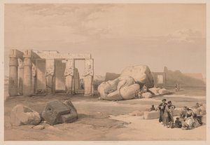 Egypti ja Nubia: Volume II - No. 4, Fragments of the Great Colossi, at the Memnonium, 1838. tekijältä Louis Haghe
