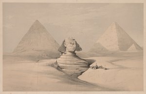 Egypti ja Nubia: Osa I - nro 18, Suuri sfinksi, Gizehin pyramidit, Edestä, 1839. tekijältä Louis Haghe