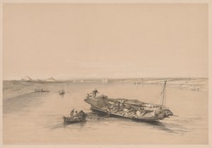 Egypti ja Nubia: Osa I - nro 4, Orjaveneet Niilillä, Näkymä kohti..., 1838. tekijältä Louis Haghe