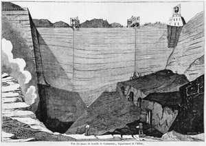 Commentryn hiilikaivos, kuvitus Le Magasin Pittoresquesta, 1835 (bw kuva)